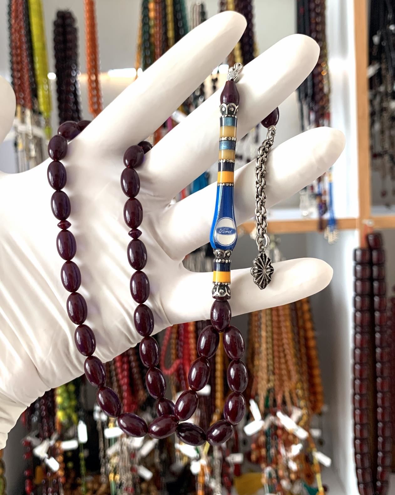 FORD İMAME İŞLEMELİ SIKMA KEHRİBAR BORDO BEYZİ MODEL TESBİH