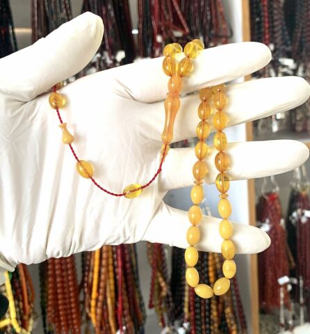 ATEŞ KEHRİBAR SARI RENK SÜZMESİ BEYZİ MODEL TESBİH