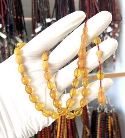 ATEŞ KEHRİBAR SARI RENK SÜZMESİ BEYZİ MODEL TESBİH