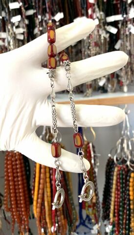 ZAZA SIKMA KEHRİBAR FASETA KESİM TESBİH AY YILDIZ PÜSKÜLLÜ