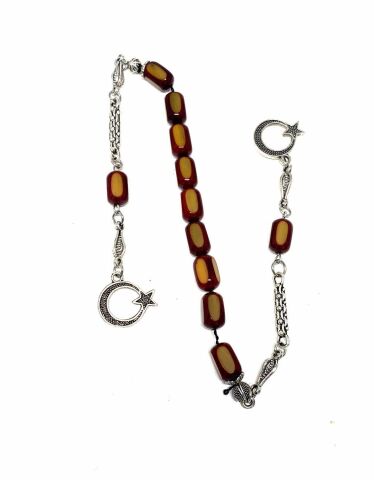 ZAZA SIKMA KEHRİBAR FASETA KESİM TESBİH AY YILDIZ PÜSKÜLLÜ