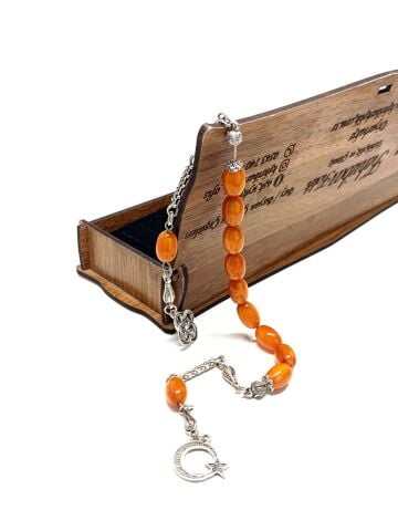 ZAZA SIKMA KEHRİBAR TURUNCU TESBİH AY YILDIZ PÜSKÜLLÜ