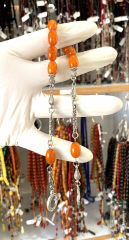 ZAZA SIKMA KEHRİBAR TURUNCU TESBİH AY YILDIZ PÜSKÜLLÜ