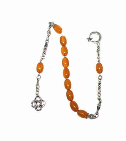 ZAZA SIKMA KEHRİBAR TURUNCU TESBİH AY YILDIZ PÜSKÜLLÜ