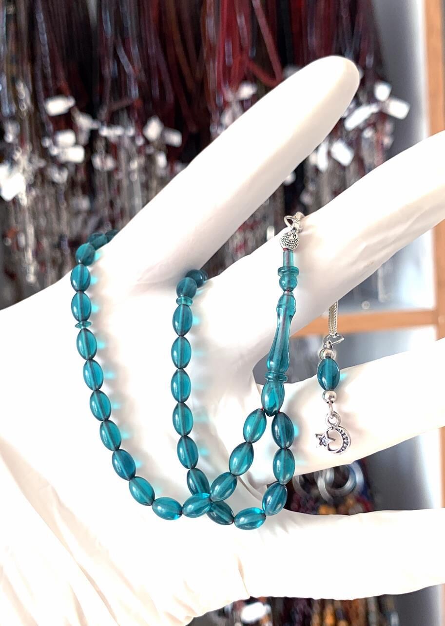 ATEŞ KEHRİBAR OKYANUS MAVİSİ BEYZİ MODEL TESBİH