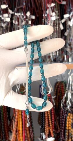 ATEŞ KEHRİBAR OKYANUS MAVİSİ BEYZİ MODEL TESBİH