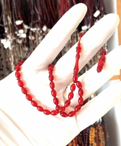 ATEŞ KEHRİBAR KIRMIZI BEYZİ MODEL BİLEKBOY TESBİH