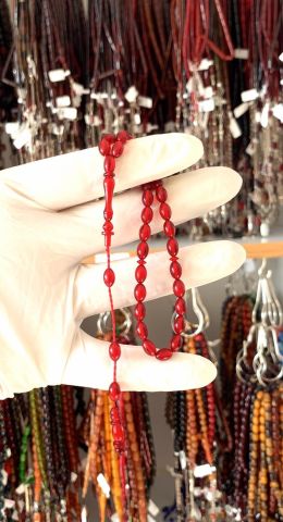 ATEŞ KEHRİBAR KIRMIZI BEYZİ MODEL BİLEKBOY TESBİH