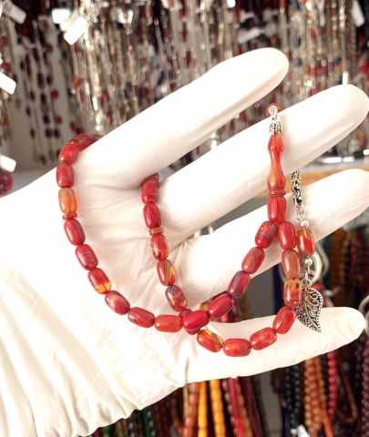 SIKMA KEHRİBAR KIRMIZI HARELİ KAPSÜL MODEL TESBİH