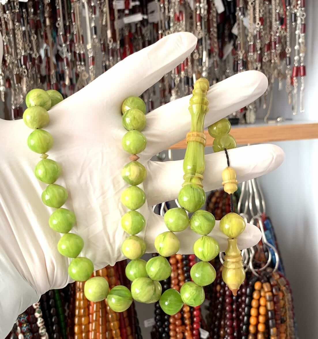 ÇUBUK MALZEMEDEN KATALİN YEŞİL KÜRE MODEL TESBİH