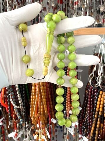 ÇUBUK MALZEMEDEN KATALİN YEŞİL KÜRE MODEL TESBİH