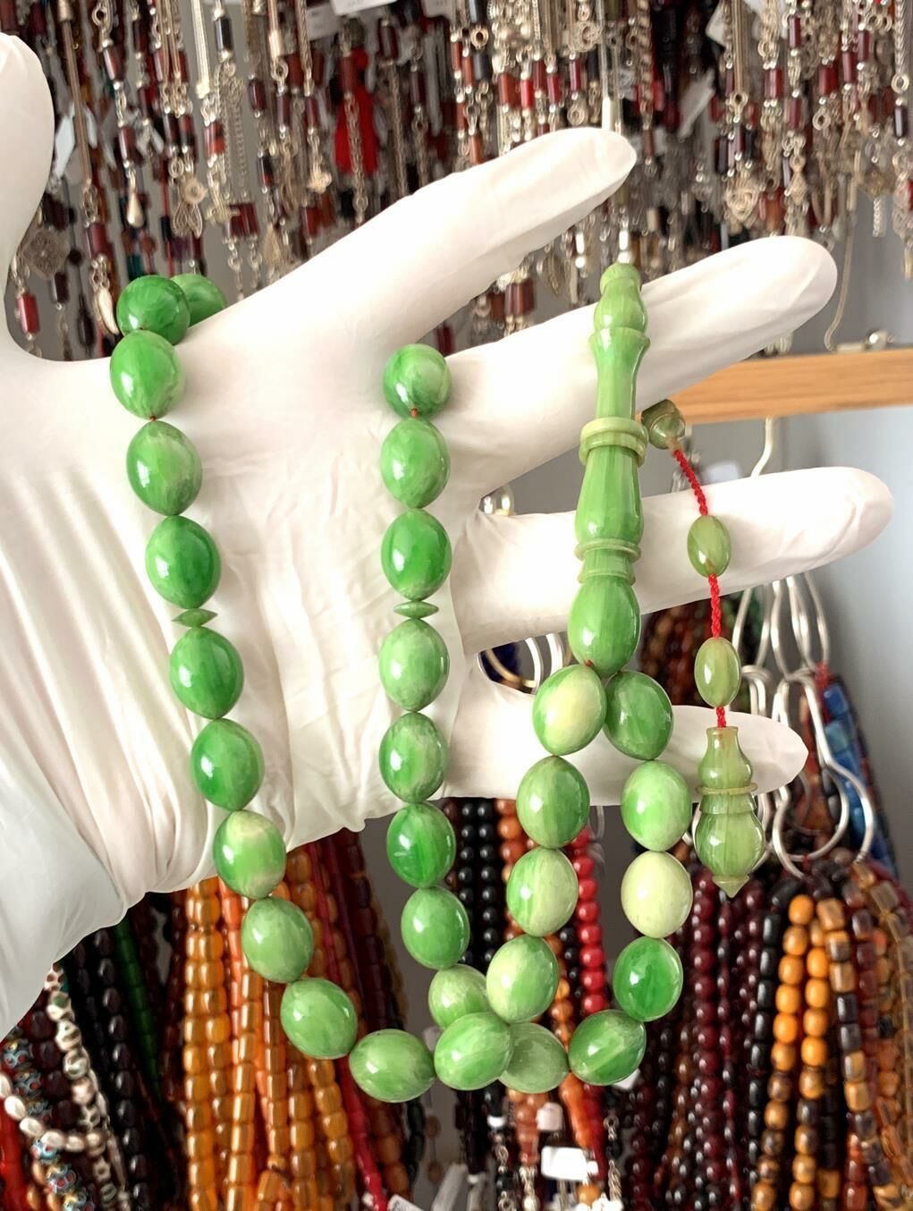 ÇUBUK KATALİN YEŞİL BEYAZ BEYZİ MODEL TESBİH