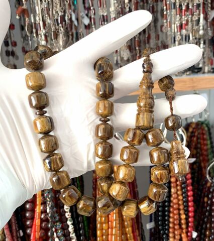 ÇUBUK MALZEMEDEN KATALİN KAHVERENGİ UÇLU KESME MODEL TESBİH