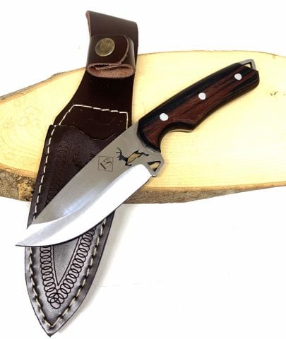 BIÇAK ÇELİK GEYİK İŞLEMELİ EGZOTİK AĞAÇ KABZA