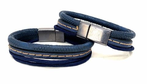 %100 DERİ BİLEKLİK METAL MAVİ