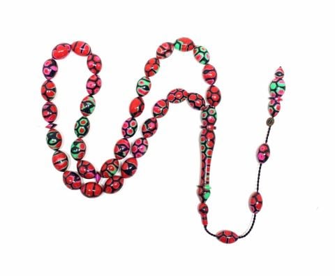 ARİZONA KERTENKELE DESENLİ KIRMIZI GALALİT BEYZİ MODEL TESBİH