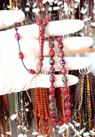 ARİZONA KERTENKELE DESENLİ KIRMIZI GALALİT BEYZİ MODEL TESBİH