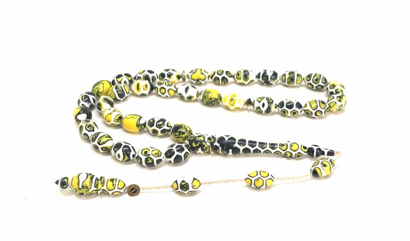 ARİZONA KERTENKELE DESENLİ SARI SİYAH GALALİT BEYZİ MODEL TESBİH