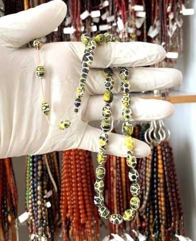 ARİZONA KERTENKELE DESENLİ SARI SİYAH GALALİT BEYZİ MODEL TESBİH